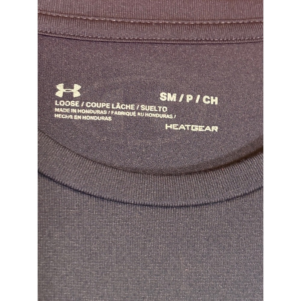 Under Armour T-Shirt Mens Small Navy Blue Good HeatGear Loose Fit Logo Tech Tee - Picture 2 of 5
